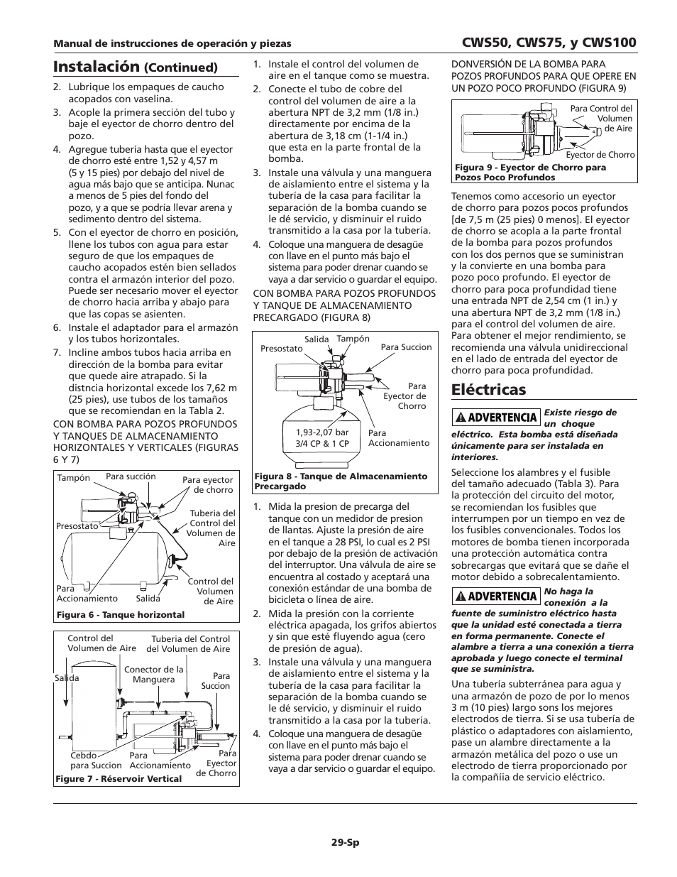 Instalación, Eléctricas, Continued) | Wayne CWS50 User Manual | Page 29 / 36