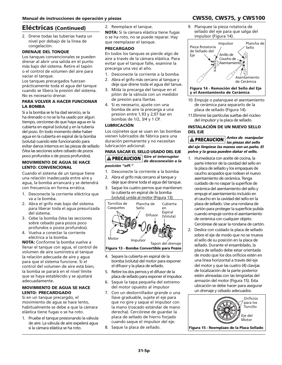 Eléctricas | Wayne CWS50 User Manual | Page 31 / 36