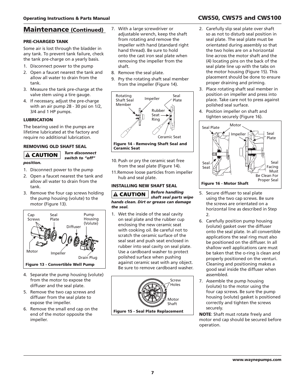 Maintenance, Continued) | Wayne CWS50 User Manual | Page 7 / 36