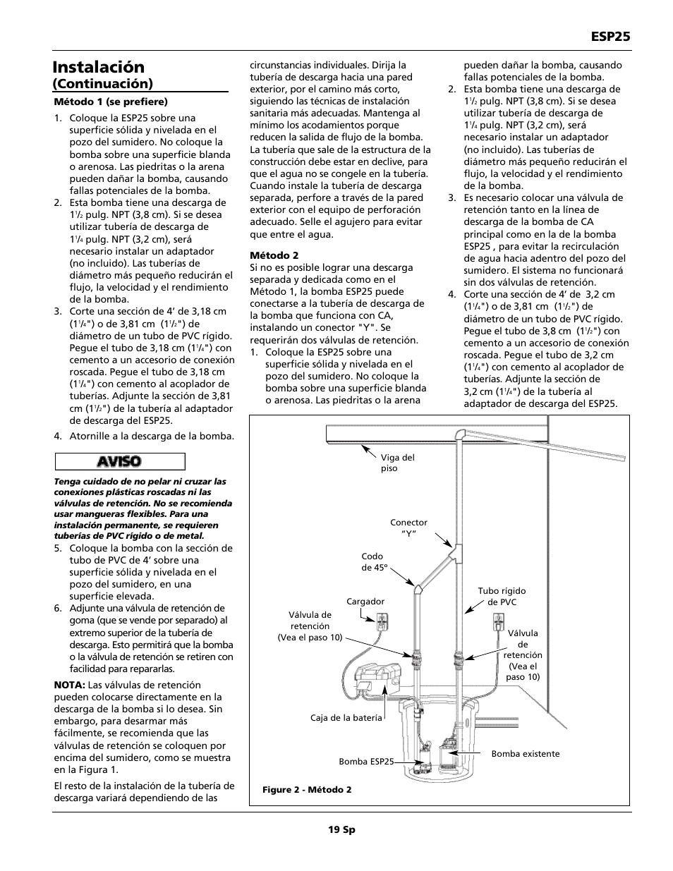 Instalación, Esp25, Continuación) | Wayne 352205-001 User Manual | Page 19 / 24