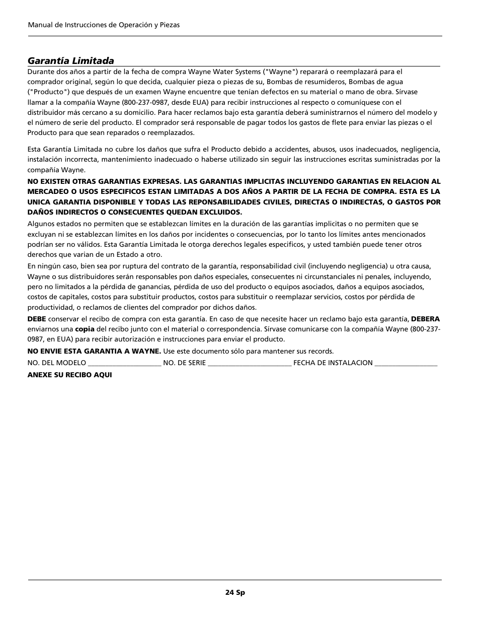 Garantía limitada | Wayne 352205-001 User Manual | Page 24 / 24