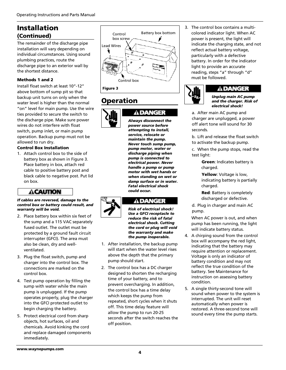 Operation, Installation, Continued) | Wayne 352205-001 User Manual | Page 4 / 24