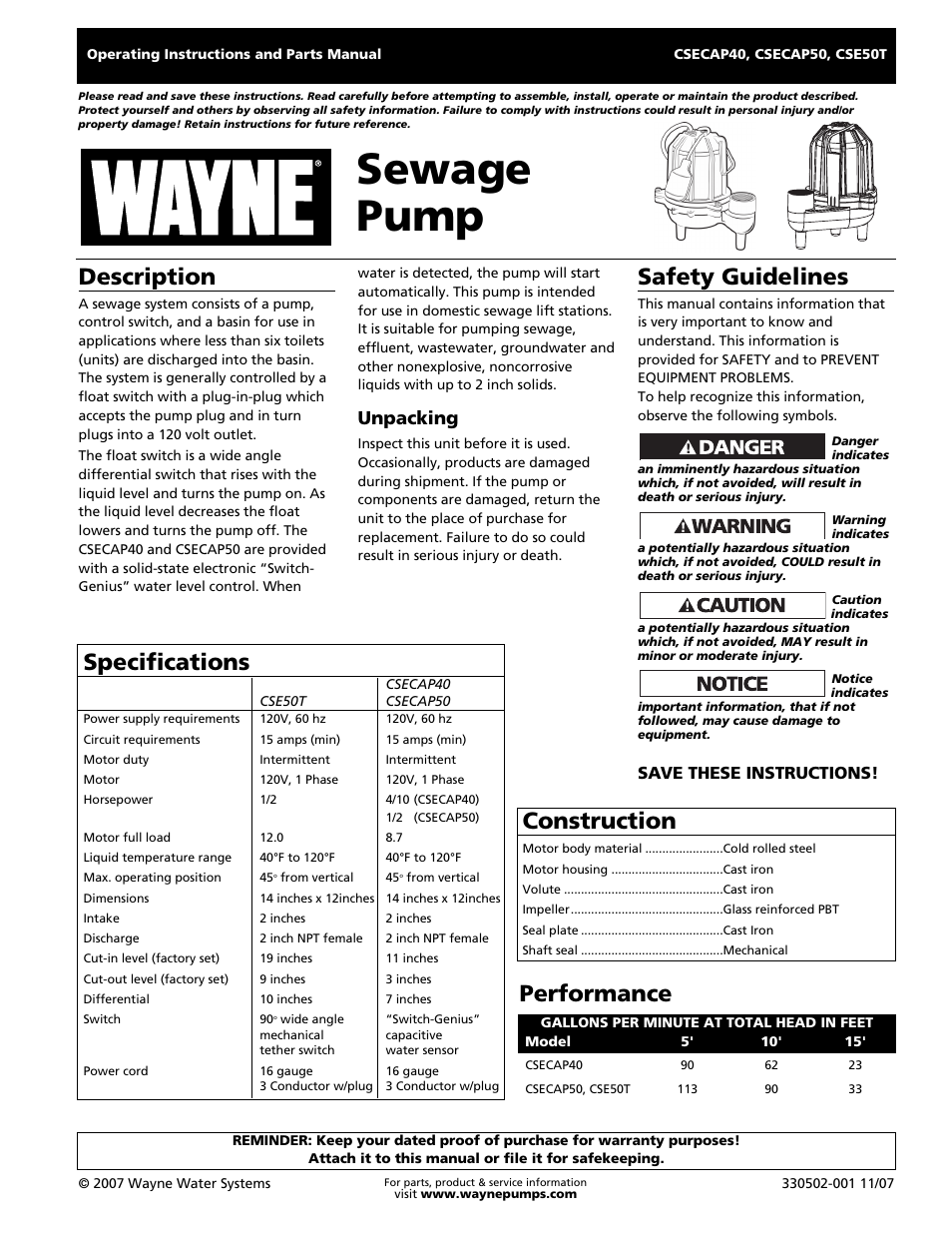 Wayne CSECAP50 User Manual | 24 pages