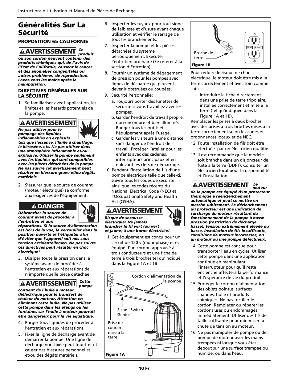 Généralités sur la sécurité | Wayne CSECAP50 User Manual | Page 10 / 24