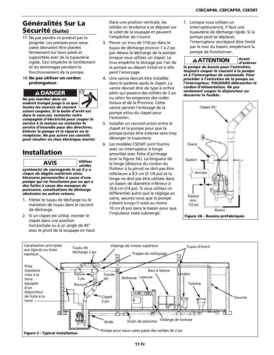 Généralités sur la sécurité, Installation, Suite) | Wayne CSECAP50 User Manual | Page 11 / 24