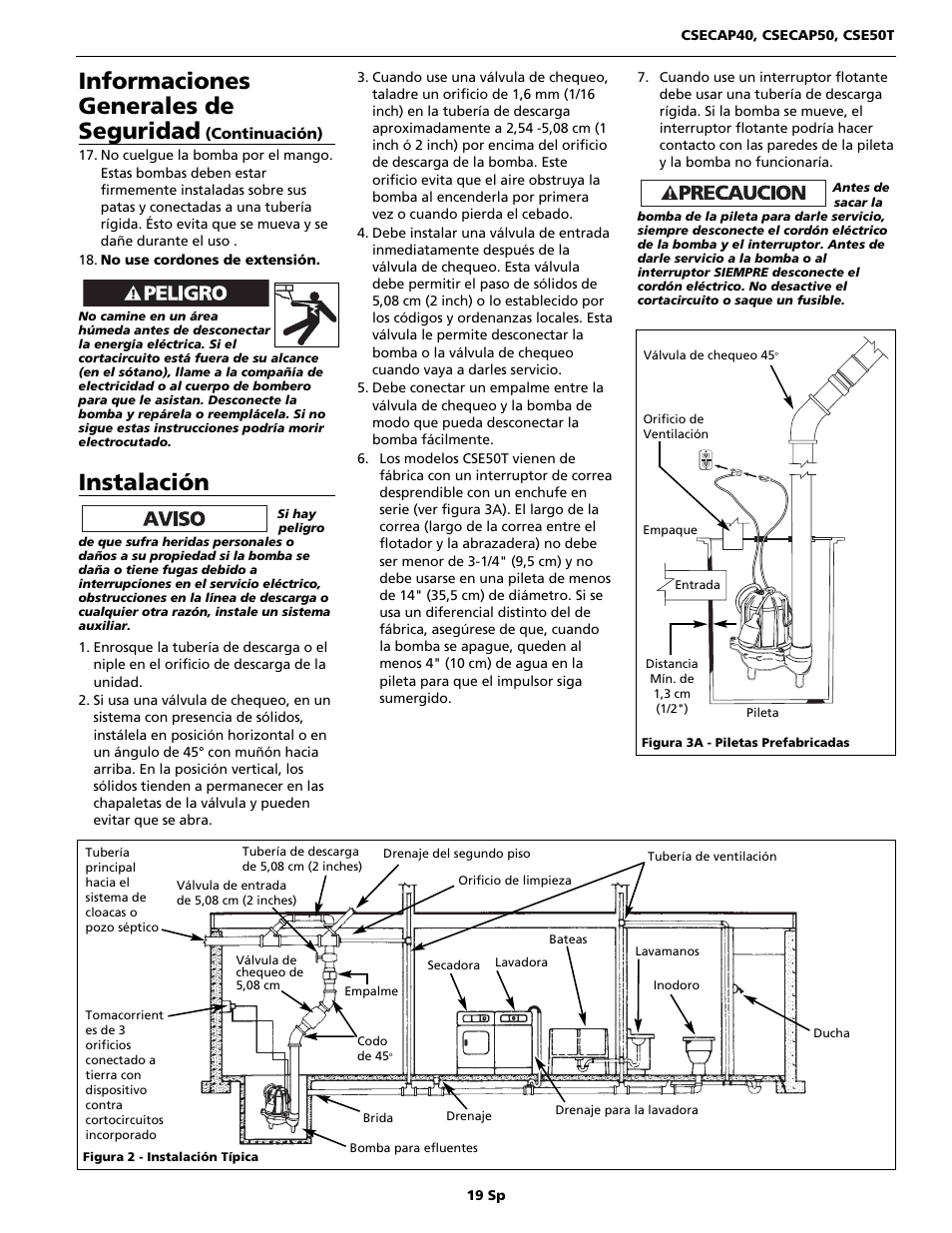 Informaciones generales de seguridad, Instalación | Wayne CSECAP50 User Manual | Page 19 / 24