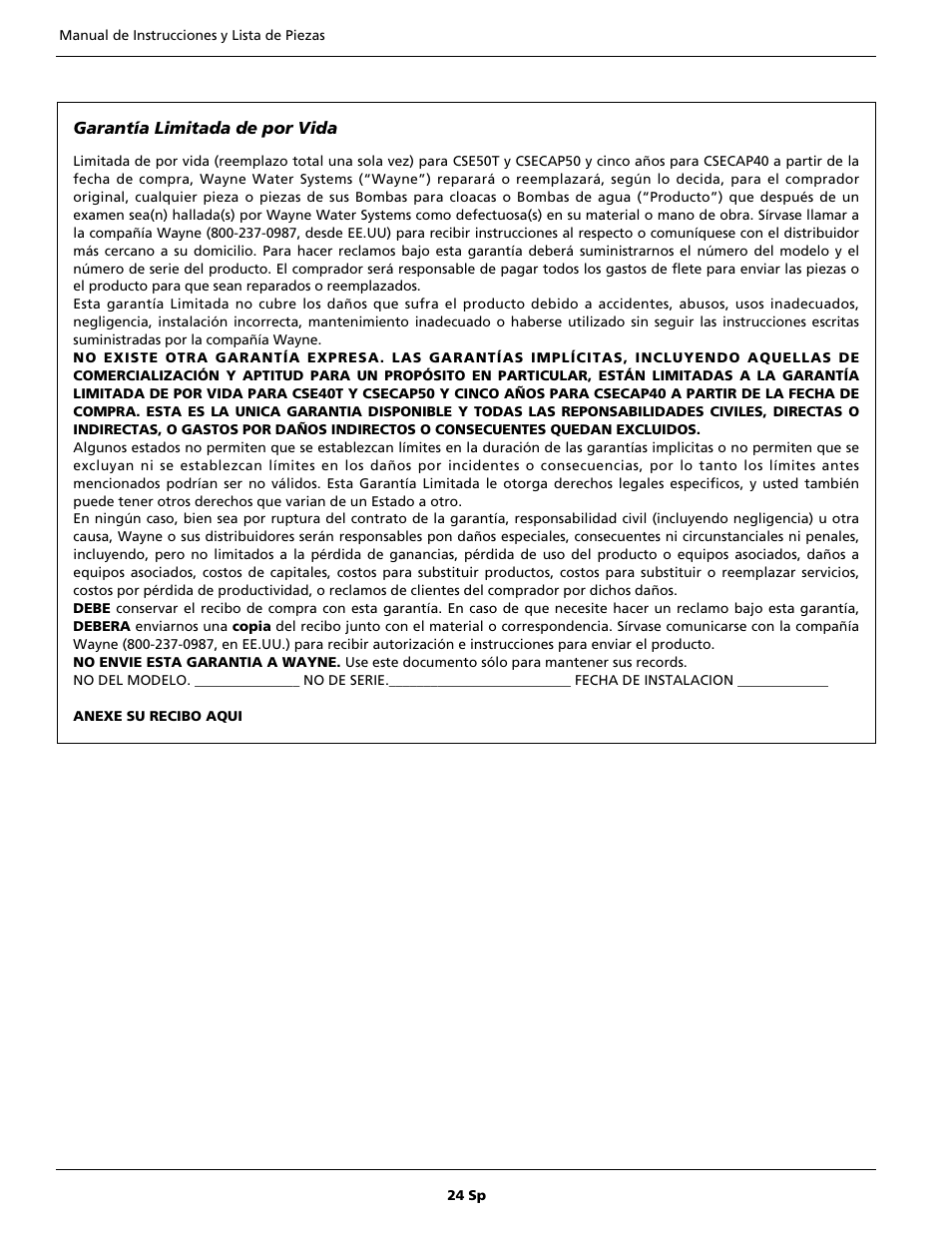 Wayne CSECAP50 User Manual | Page 24 / 24