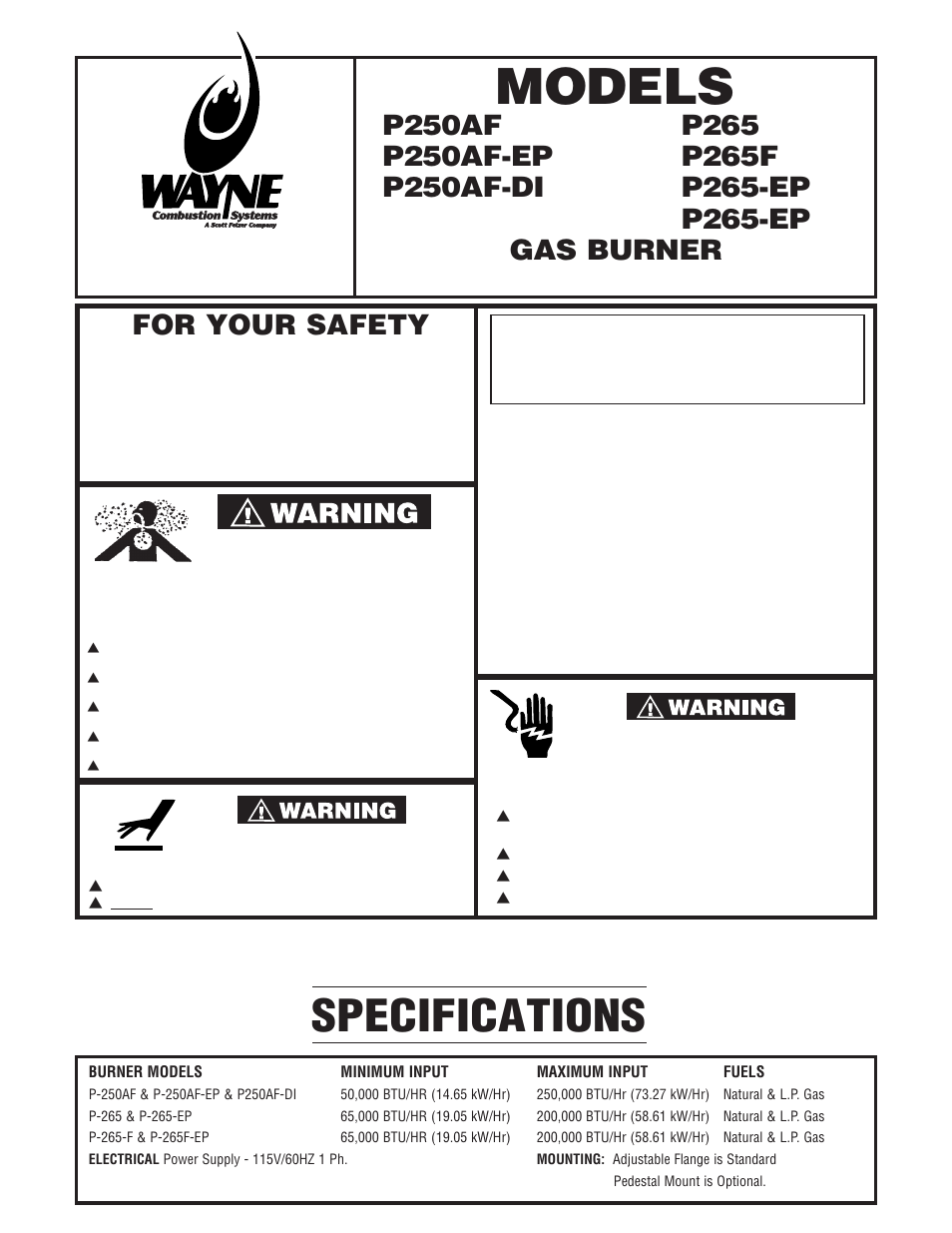Wayne P250AF User Manual | 25 pages