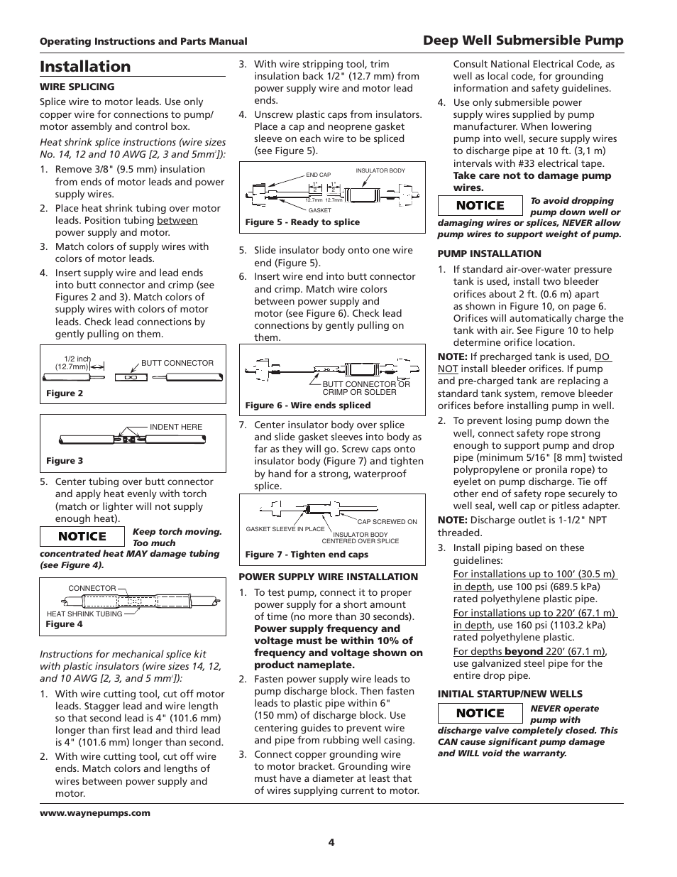 Installation, Deep well submersible pump | Wayne SUBMERSIBLE PUMPS T75S10-2 User Manual | Page 4 / 28