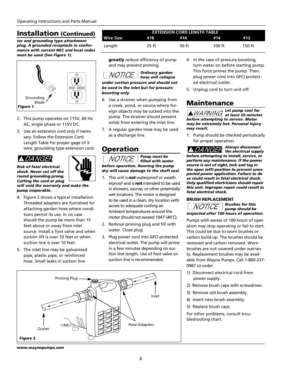 Installation, Operation, Maintenance | Continued) | Wayne 321304-001 User Manual | Page 2 / 12