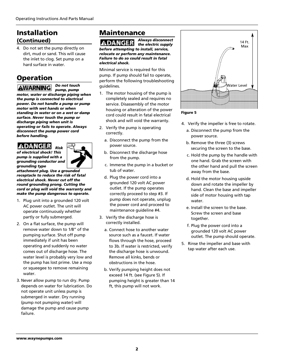 Maintenance, Installation, Operation | Continued) | Wayne GFU Series User Manual | Page 2 / 8