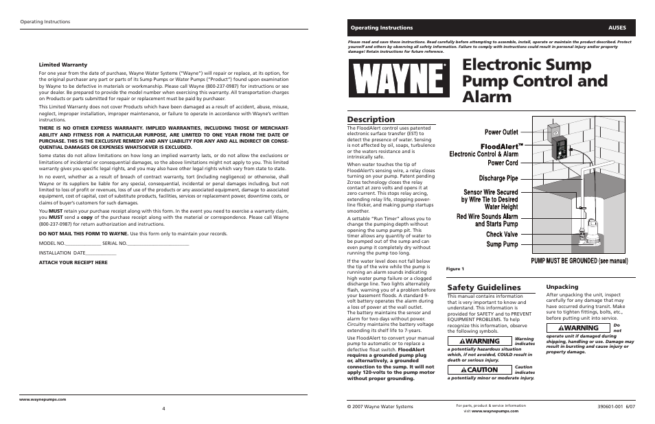 Wayne 390601-001 User Manual | 2 pages