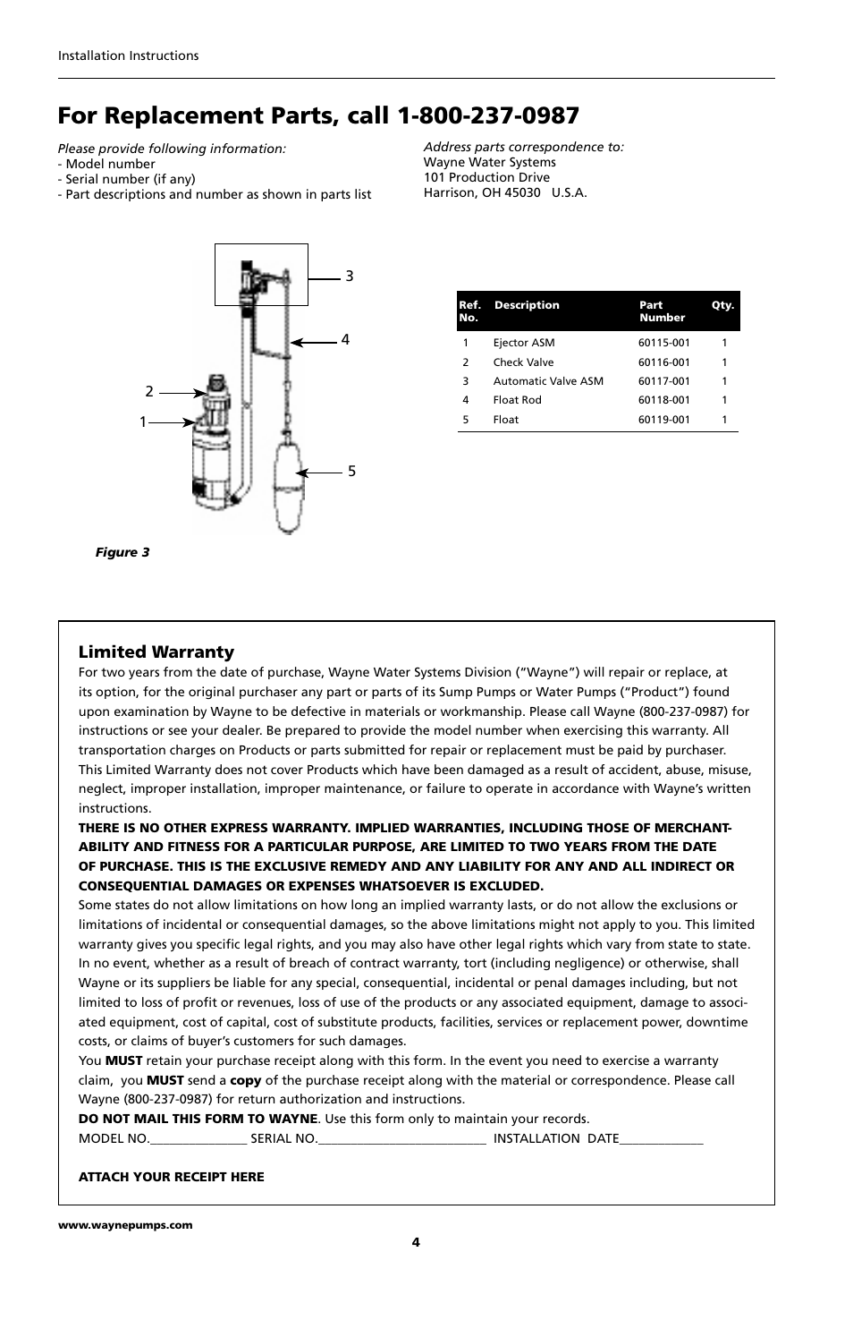 Limited warranty | Wayne EWP10 User Manual | Page 4 / 8