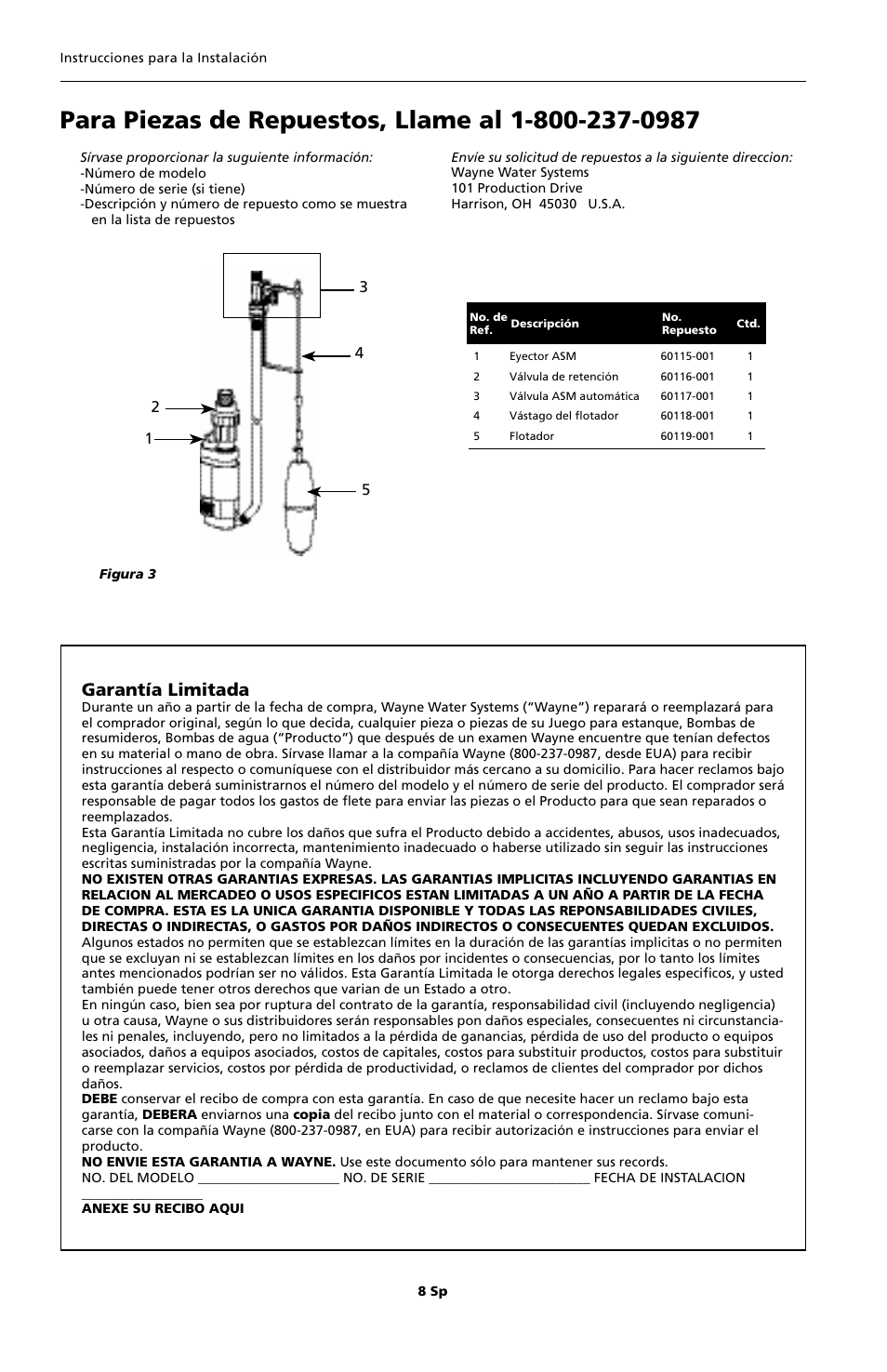 Garantía limitada | Wayne EWP10 User Manual | Page 8 / 8