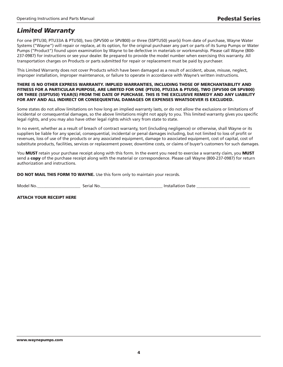 Limited warranty | Wayne 360516-001 User Manual | Page 4 / 12