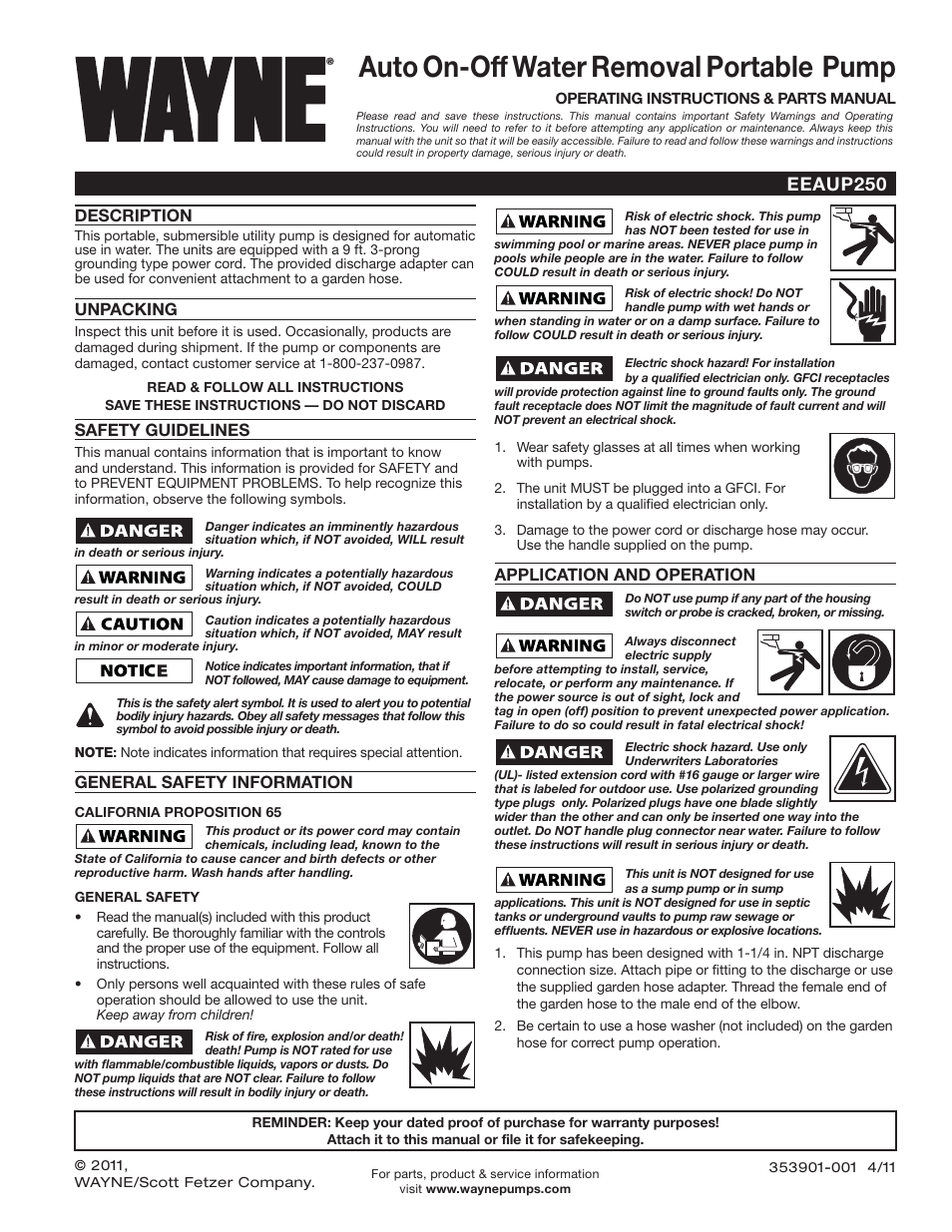 Wayne EEAUP250 User Manual | 12 pages