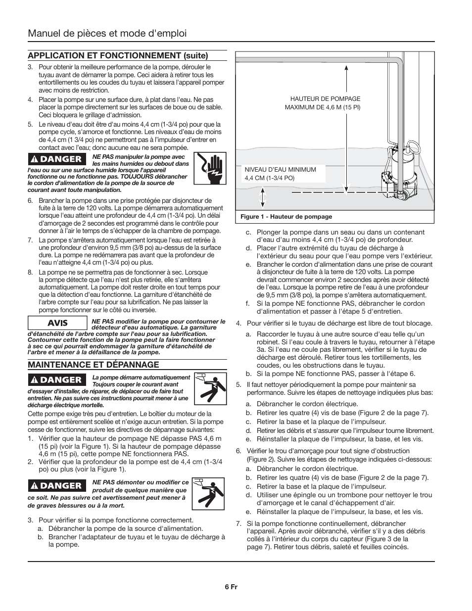 Manuel de pièces et mode d'emploi | Wayne EEAUP250 User Manual | Page 6 / 12