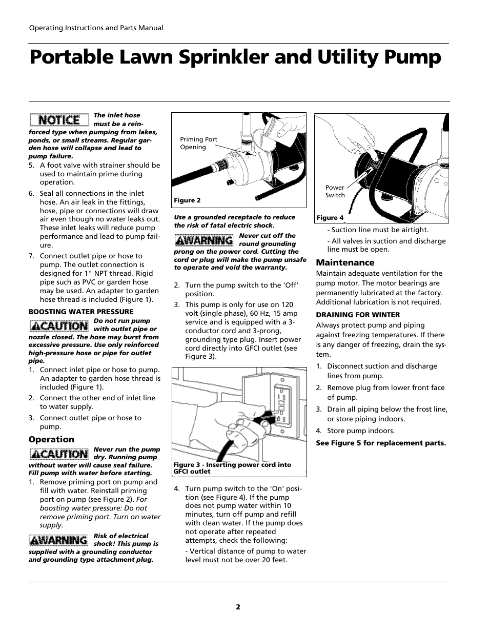 Portable lawn sprinkler and utility pump | Wayne PLS Series User Manual | Page 2 / 12