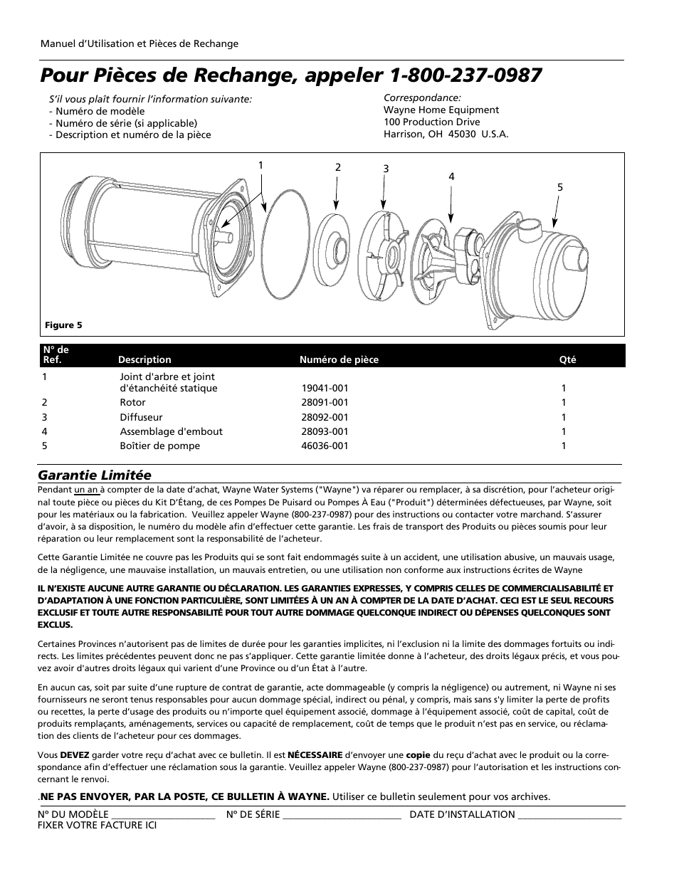 Garantie limitée | Wayne PLS Series User Manual | Page 8 / 12