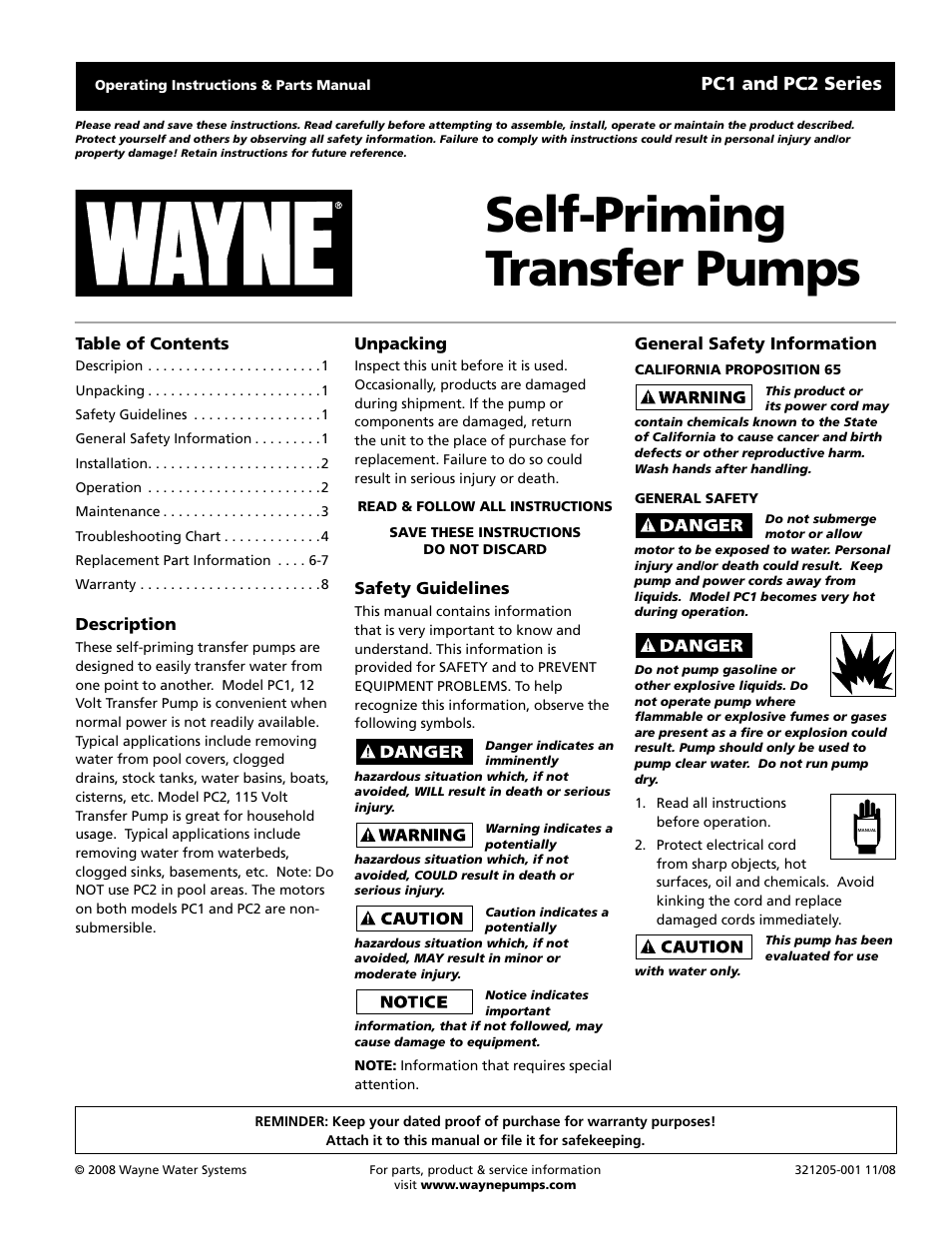 Wayne PC2 Series User Manual | 8 pages