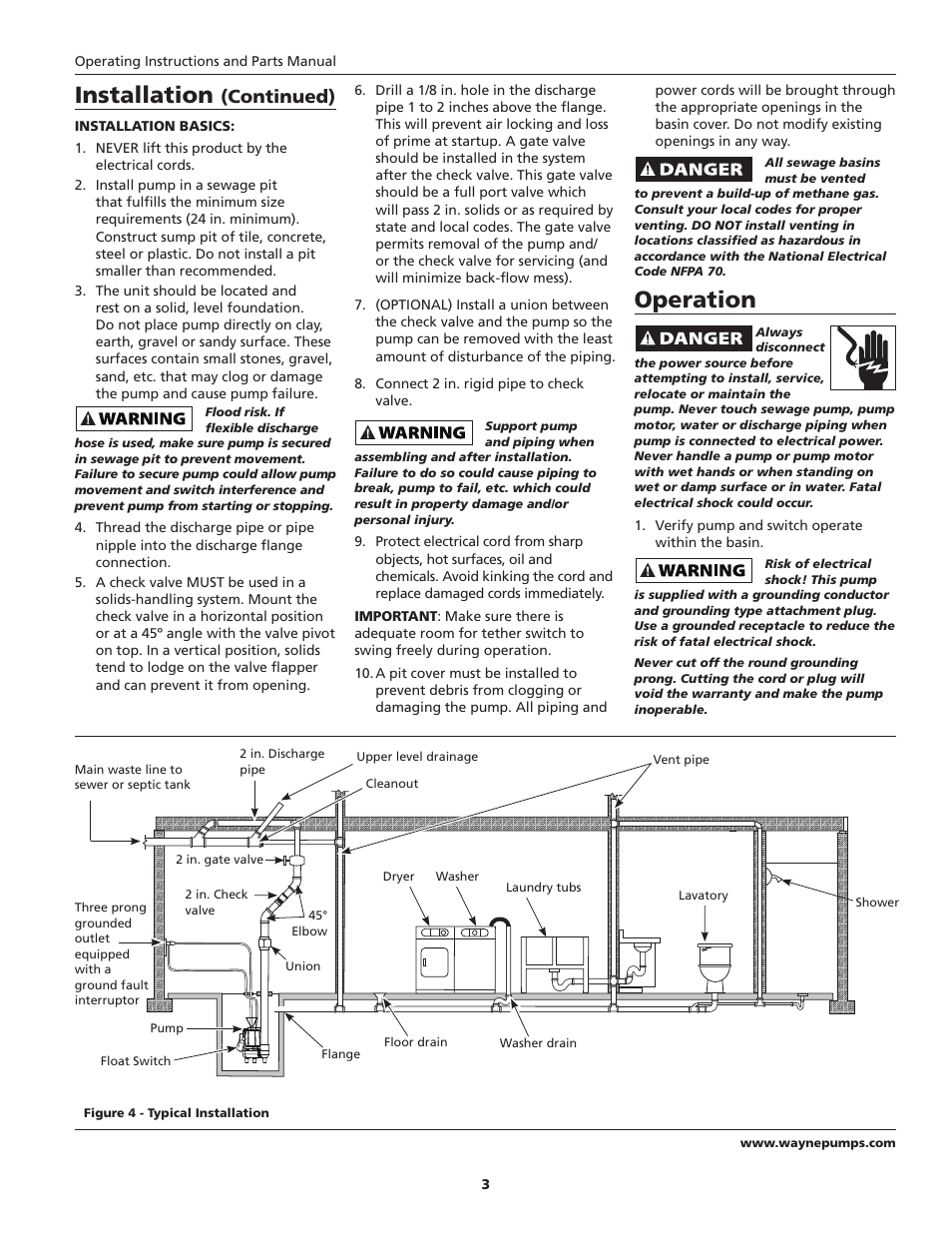 Installation, Operation, Continued) | Wayne 332200-001 User Manual | Page 3 / 8