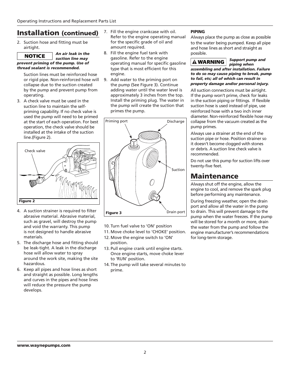 Maintenance, Installation, Continued) | Wayne 320604-001 User Manual | Page 2 / 8