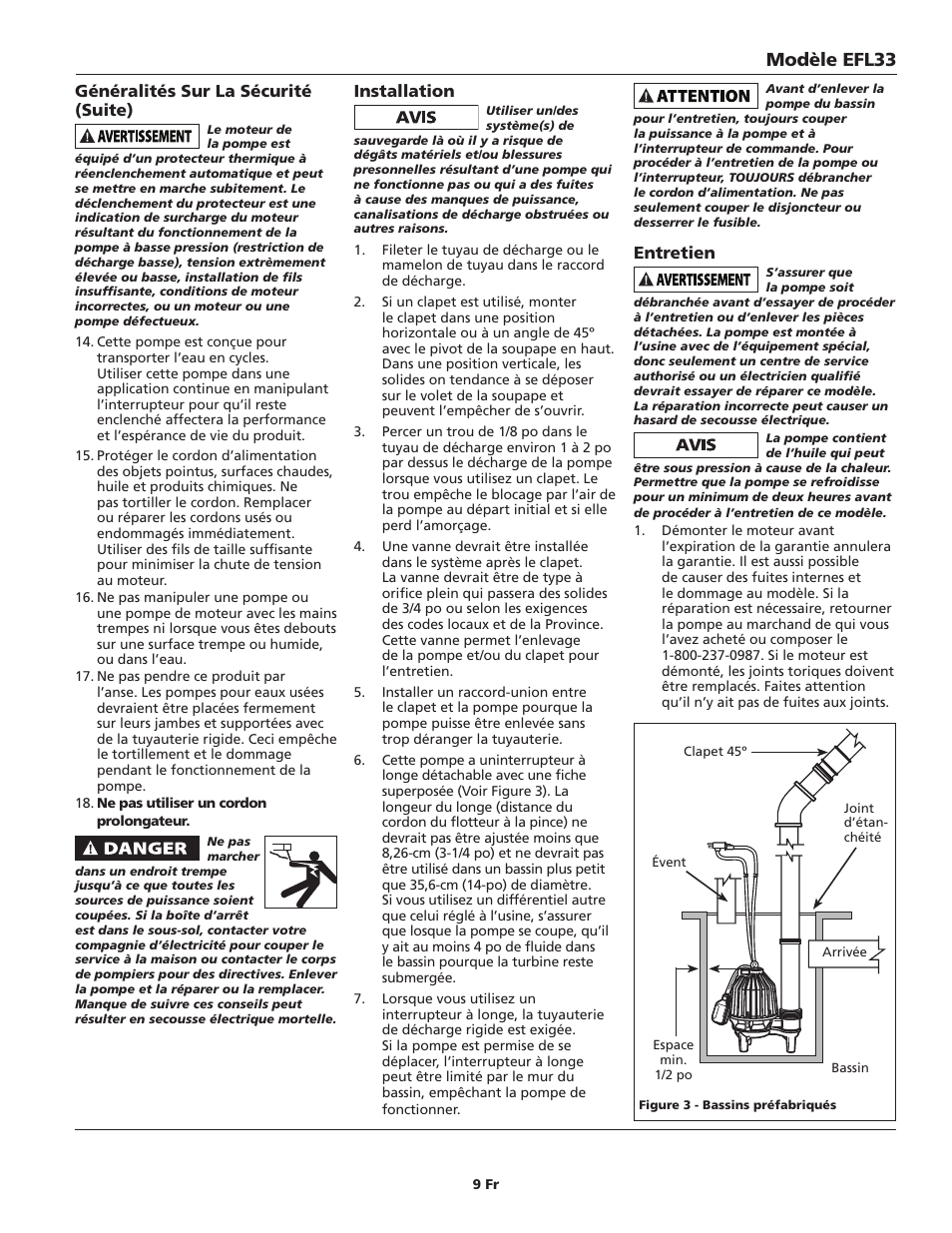 Modèle efl33 | Wayne 330102-001 User Manual | Page 9 / 20