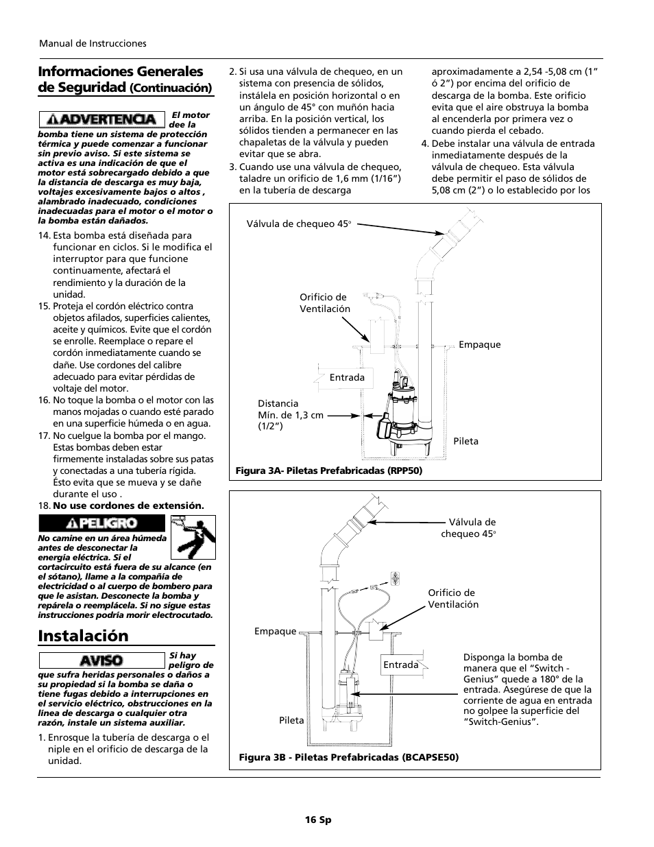 Instalación, Informaciones generales de seguridad | Wayne RPPCAP50 User Manual | Page 16 / 20