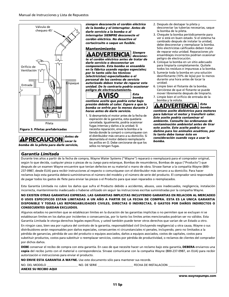 Garantía limitada | Wayne DSP60 User Manual | Page 11 / 12