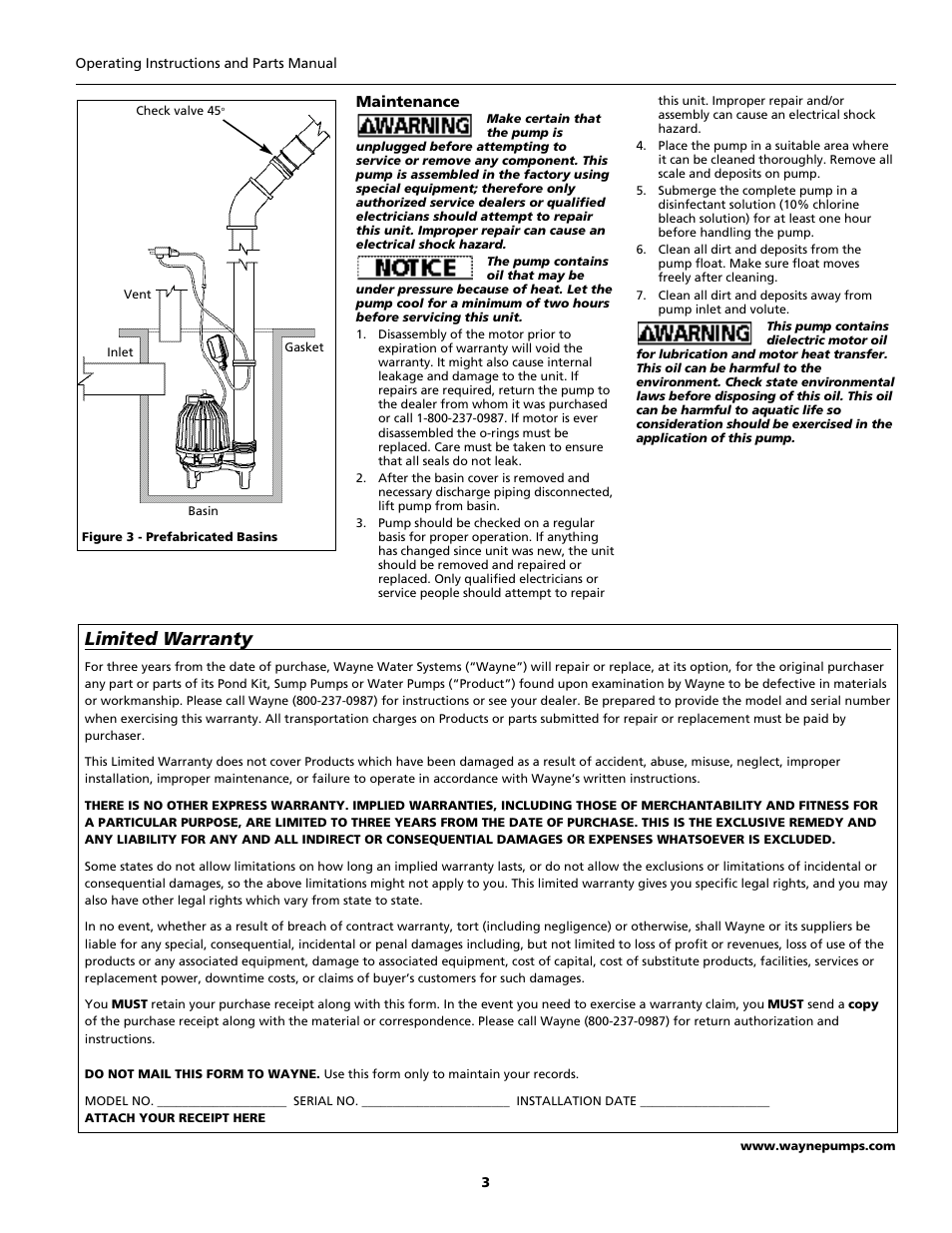 Limited warranty | Wayne DSP60 User Manual | Page 3 / 12