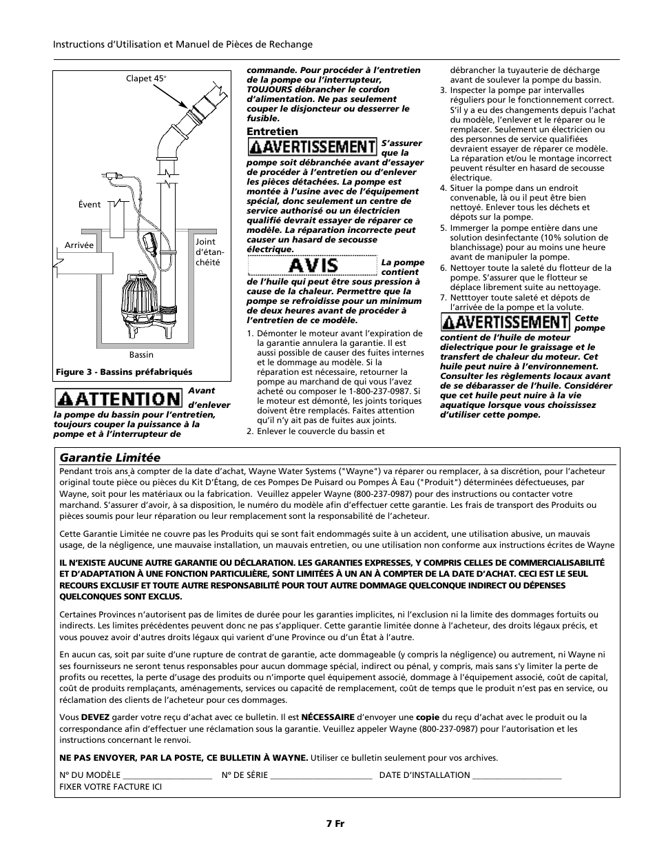 Garantie limitée | Wayne DSP60 User Manual | Page 7 / 12