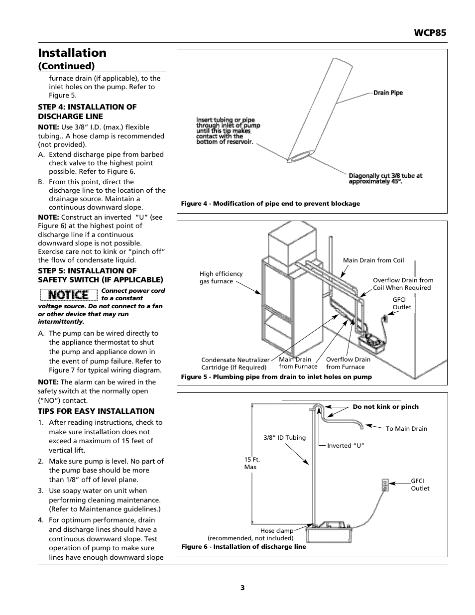 Installation, Wcp85, Continued) | Wayne WCP85 User Manual | Page 3 / 12