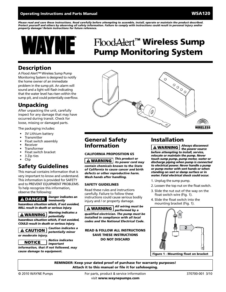 Wayne FloodAlert 370700-001 User Manual | 12 pages
