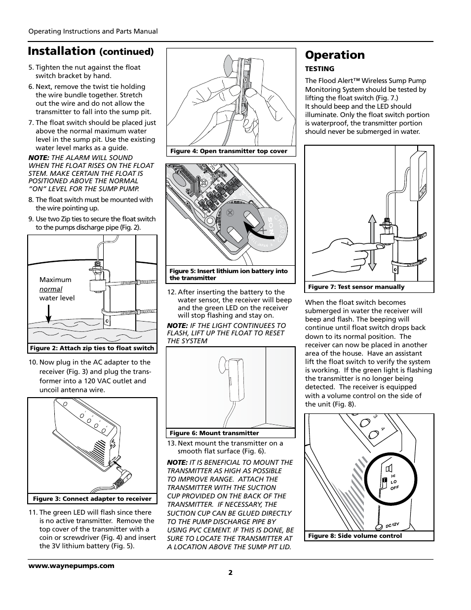 Operation, Installation, Continued) | Wayne FloodAlert 370700-001 User Manual | Page 2 / 12