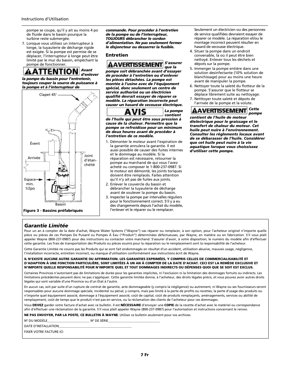 Garantie limitée | Wayne EFL30 User Manual | Page 7 / 12