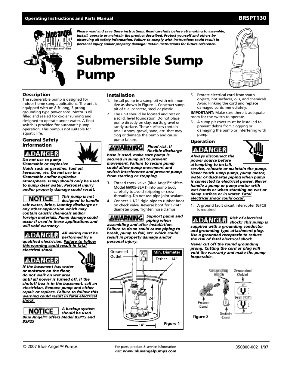 Blue Angel Pumps BRSPT130 User Manual | 12 pages