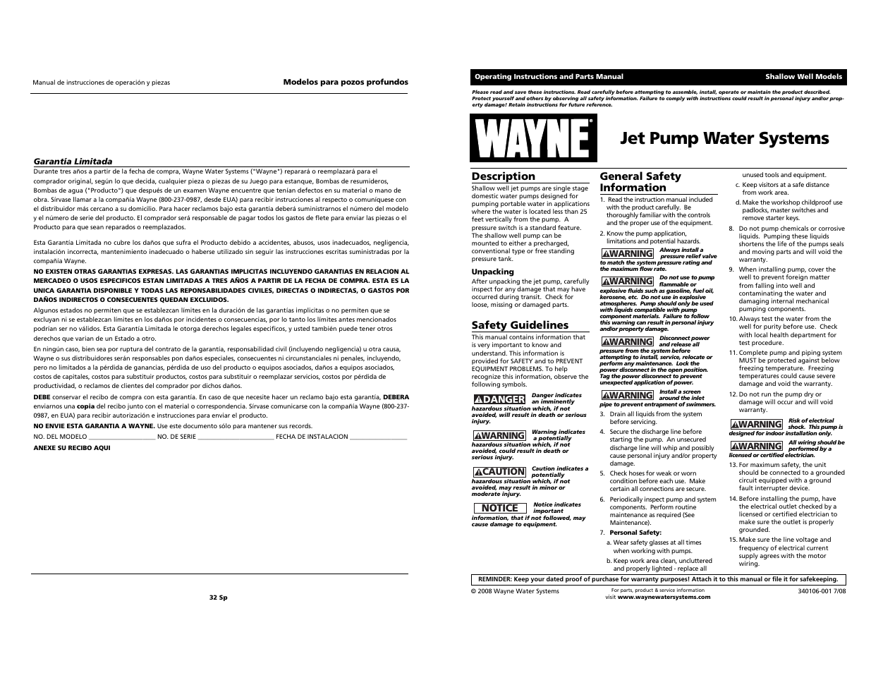 Wayne Jet Pump Water Systems Shallow Well User Manual | 16 pages