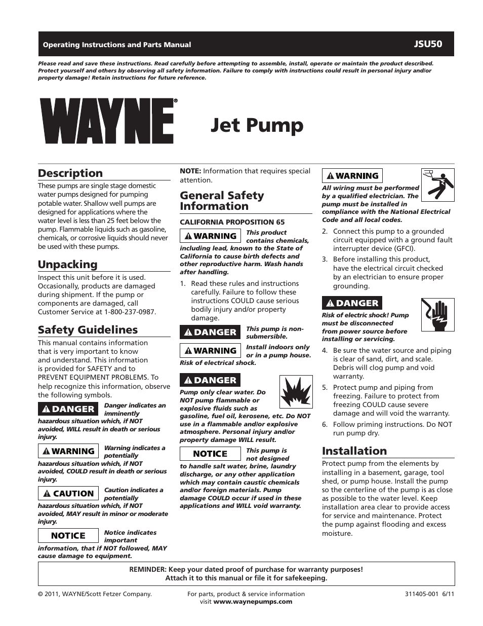 Wayne JSU50 User Manual | 24 pages