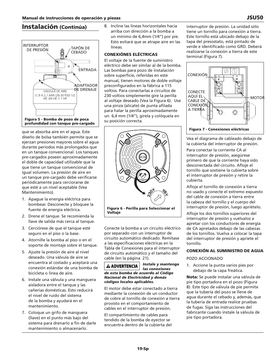 Instalación, Jsu50, Continúa) | Wayne JSU50 User Manual | Page 19 / 24