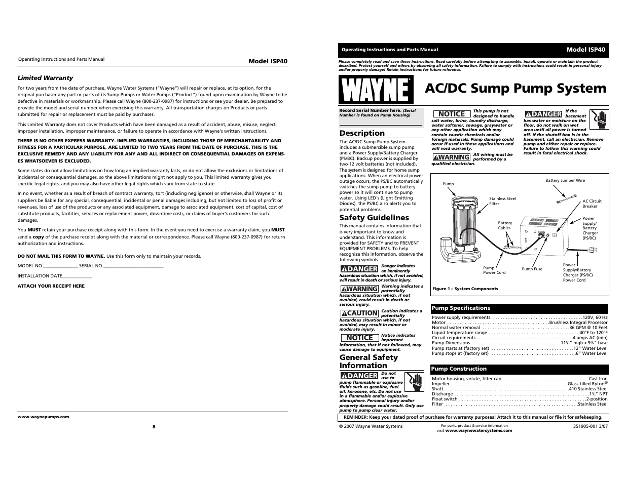 Wayne ISP40 User Manual | 4 pages