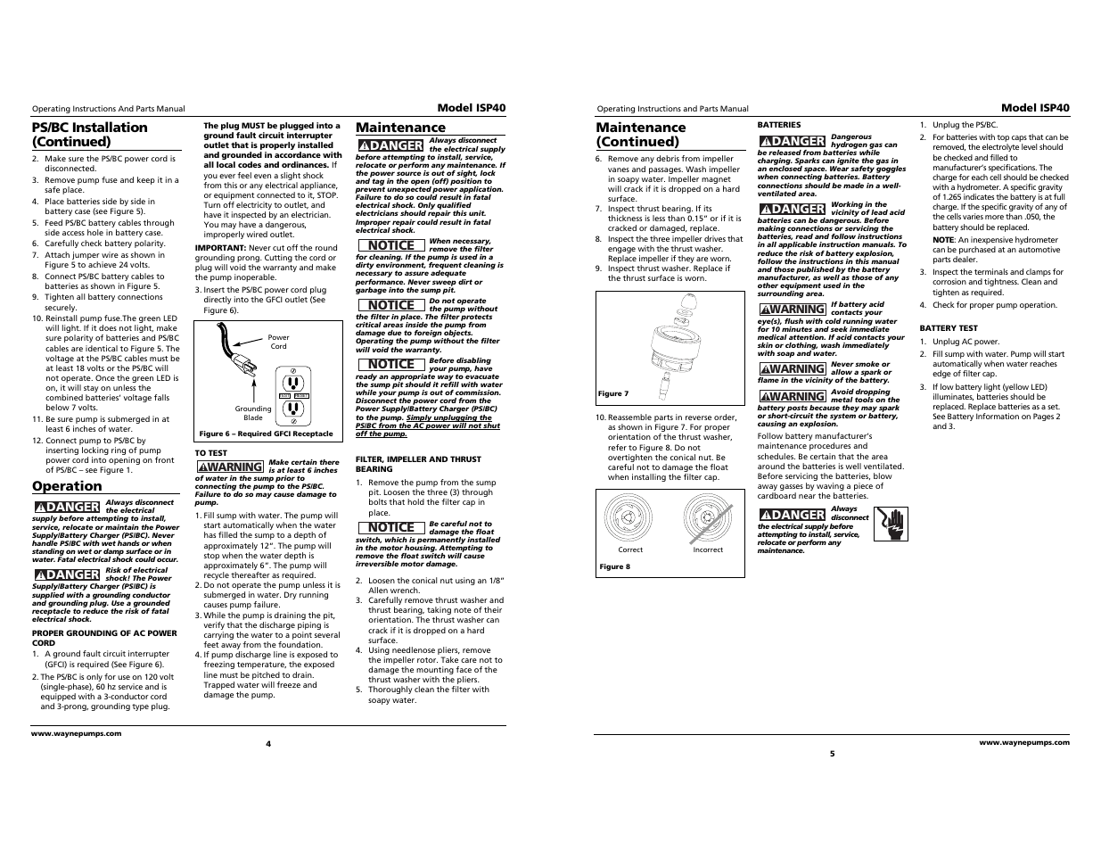 Maintenance, Notice, Operation | Wayne ISP40 User Manual | Page 4 / 4