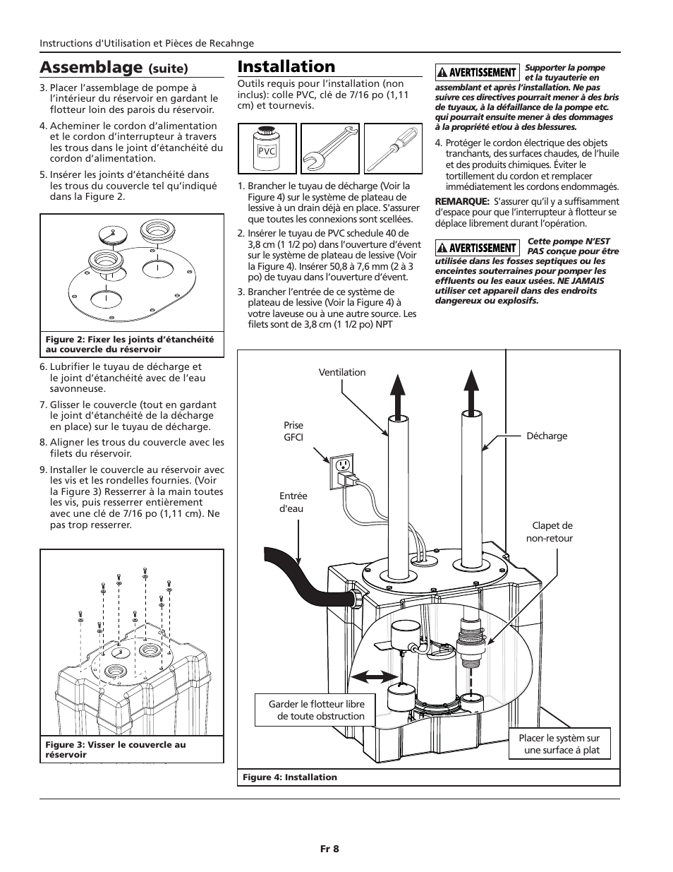 Installation, Assemblage | Wayne 1/3 HP SINK PUMP SYSTEM SYLT30 User Manual | Page 8 / 20
