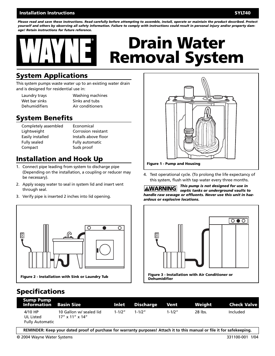 Wayne SYLT40 User Manual | 1 page