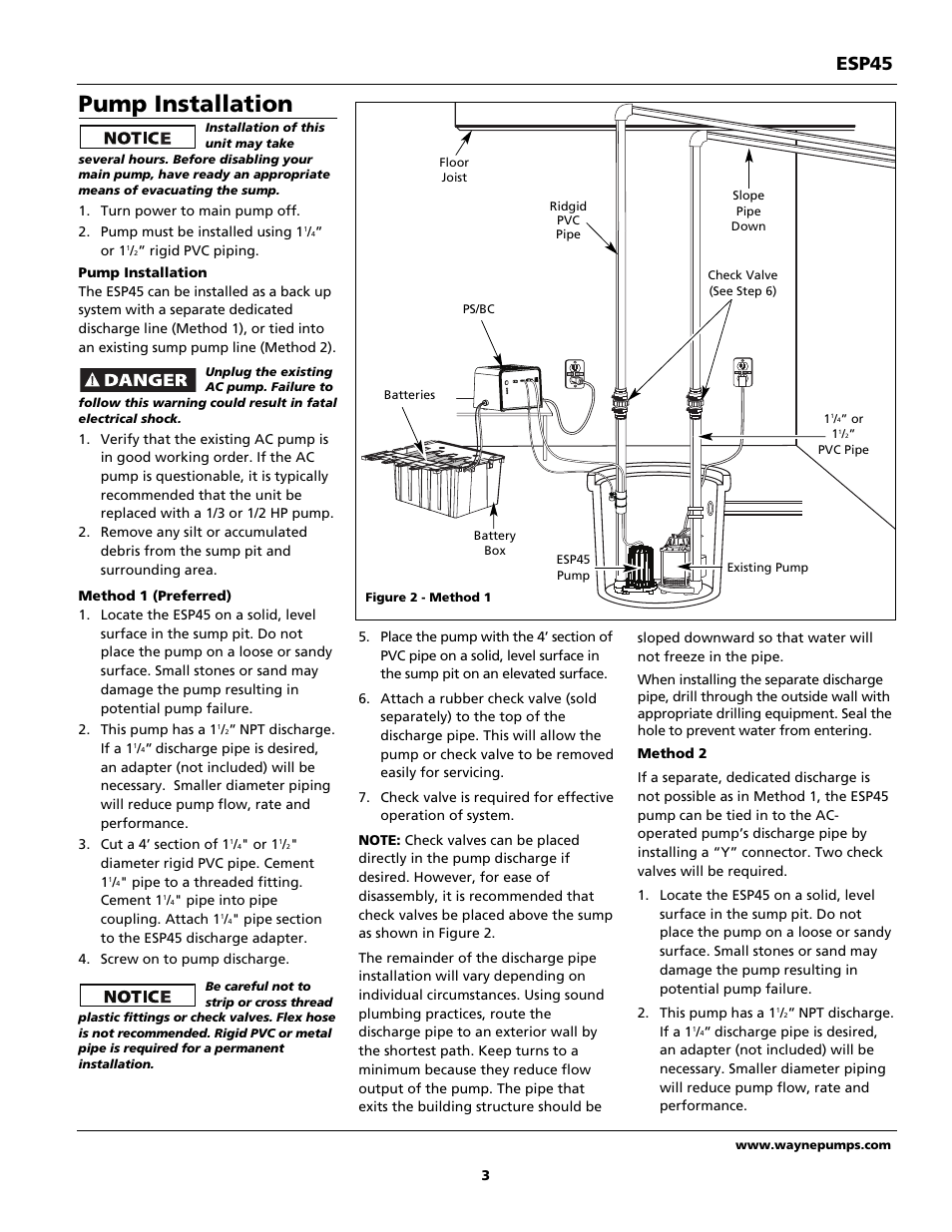 Pump installation, Esp45 | Wayne 353601-001 User Manual | Page 3 / 8