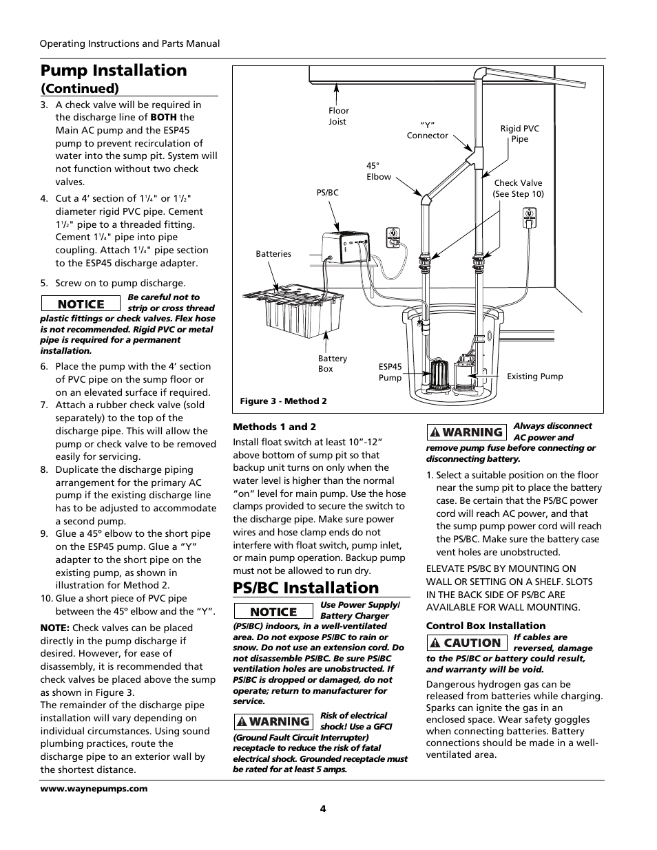 Ps/bc installation, Pump installation, Continued) | Wayne 353601-001 User Manual | Page 4 / 8