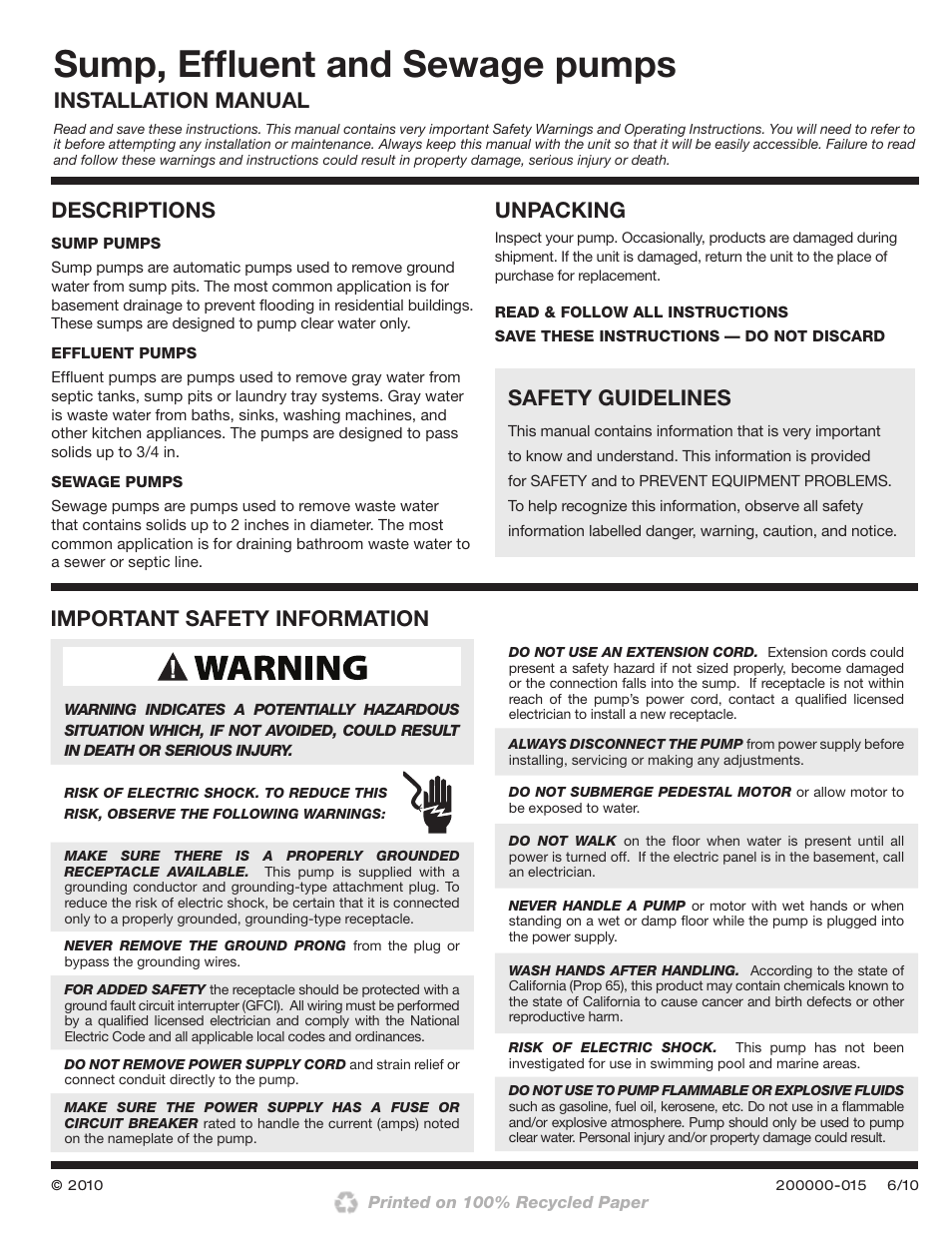 Wayne 200000-015 User Manual | 24 pages