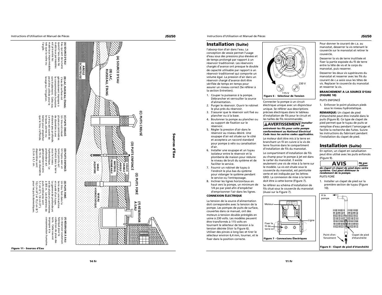 Avis, Installation, Avertissement | Wayne Jet Pump JSU50 User Manual | Page 11 / 12