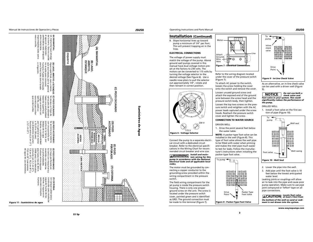 Notice, Installation, Caution | Warning | Wayne Jet Pump JSU50 User Manual | Page 3 / 12