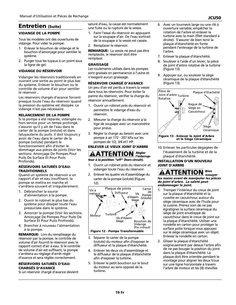 Entretien, Jcu50 | Wayne JCU50 User Manual | Page 19 / 36
