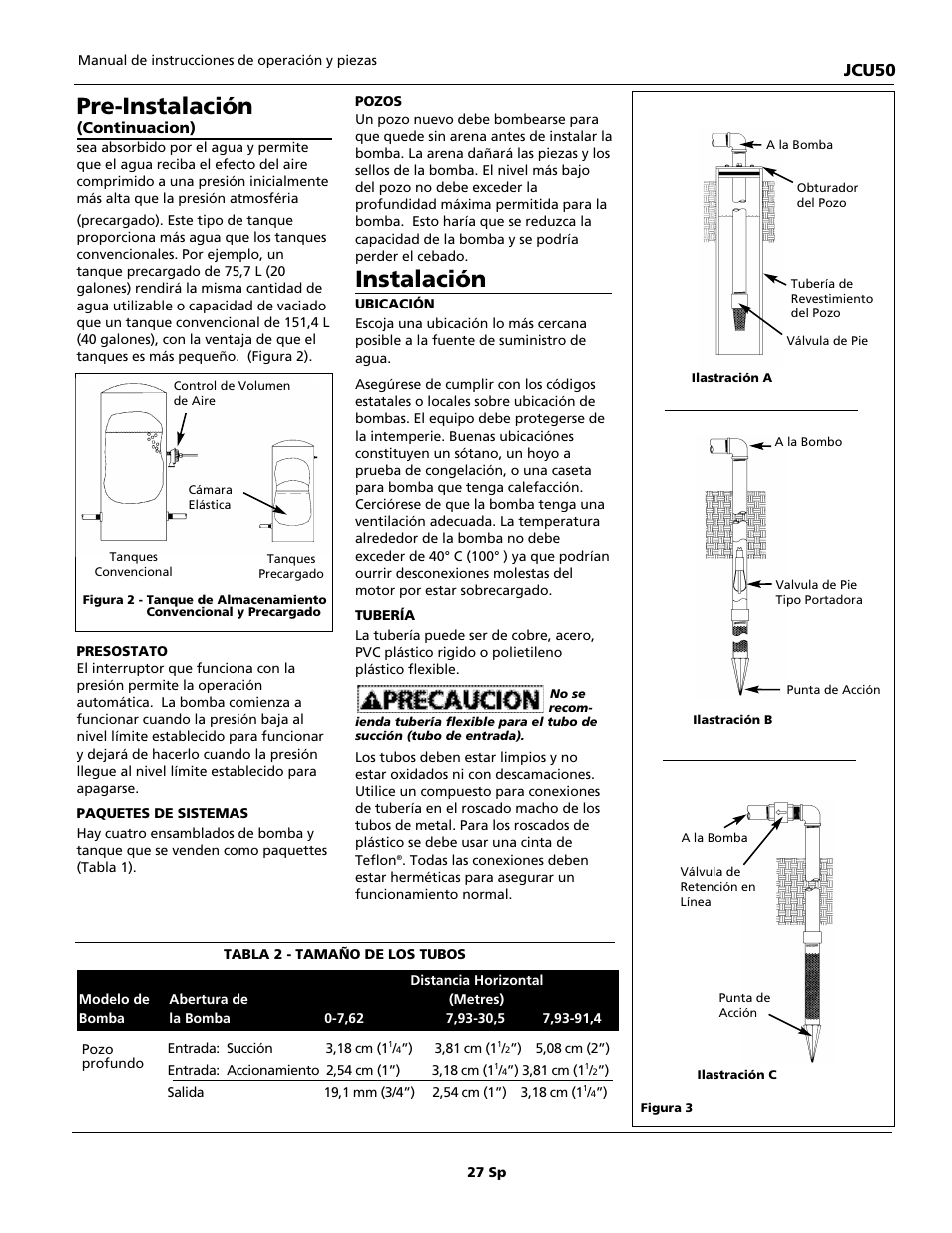 Pre-instalación, Instalación, Jcu50 | Wayne JCU50 User Manual | Page 27 / 36